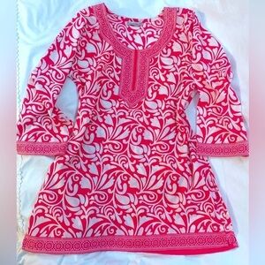 Amanda Blu Tunic Blouse or beach cover up Pink and White Small